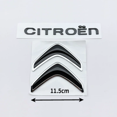 Car logo: Rear Emblem Citroen English Letter - citroen-black-double-logo-115cm-silver-edge-black-inside