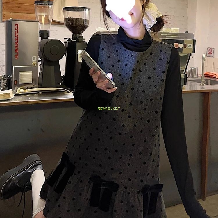 早秋季修身长袖打底衫感无袖背带裙套装保暖T恤连衣裙两件套