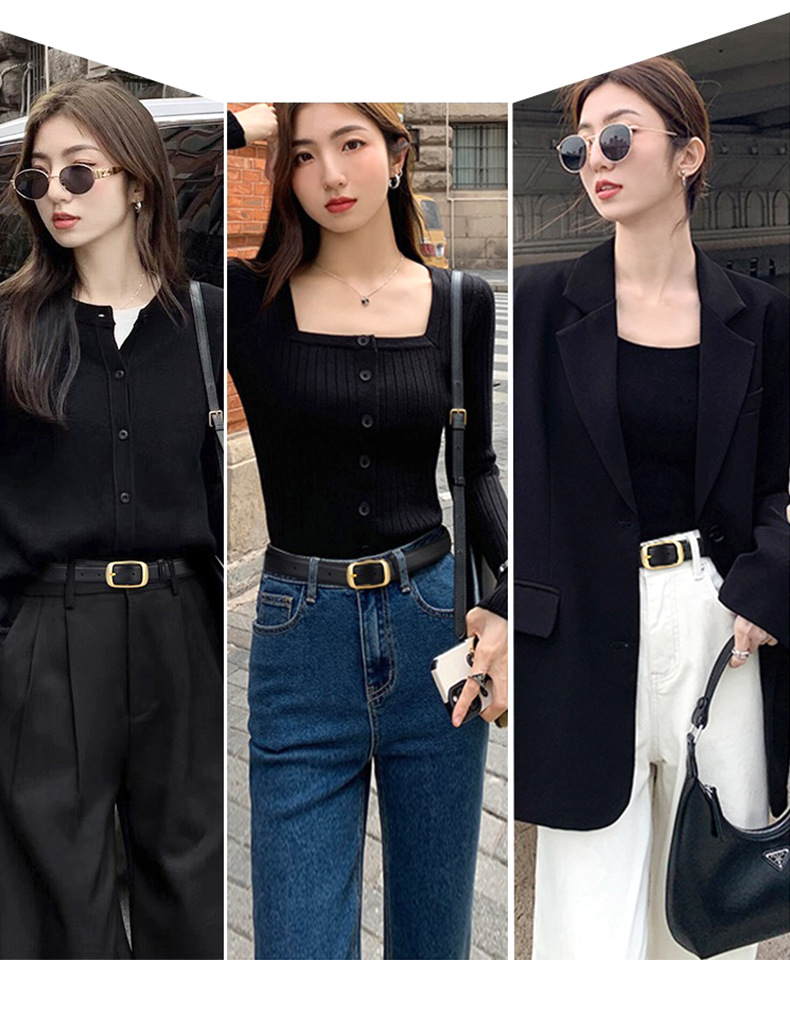 2024 europäischen und Amerikanischen Neue Mode Lässig Vielseitig Jeans Zwei Schicht Rindsleder frauen Einfarbig Gürtel Gürtel Minimalistischen Stil_voghion.com