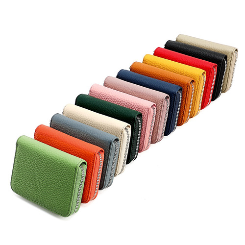 Amazon Japanese-style wallet genuine leather accordion card holder RFID small minimalist zipper coin purse large capacity card organizer trendy