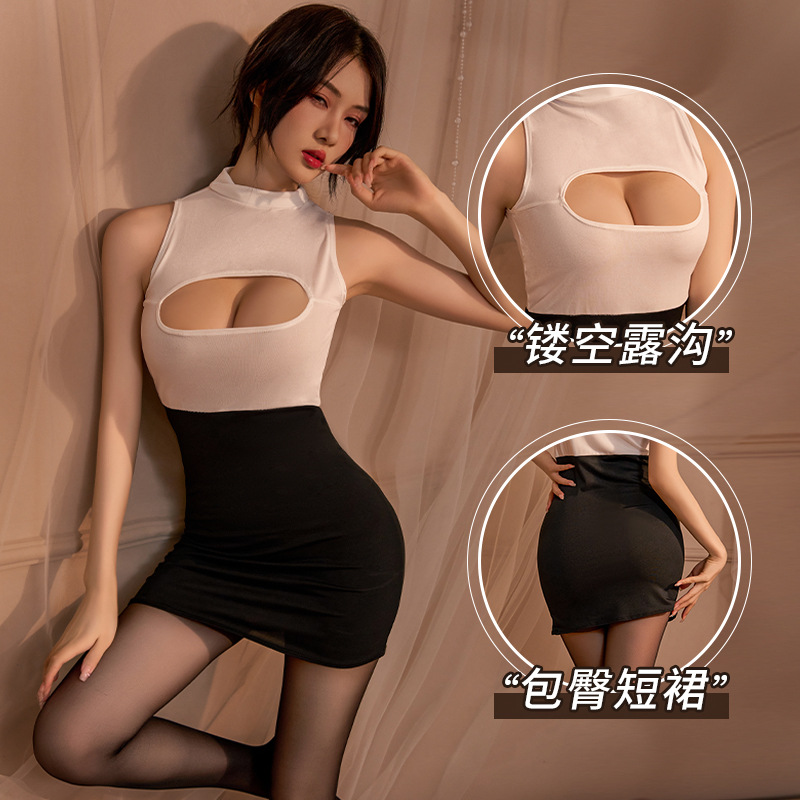 Sexy lencería sexy caliente hueco seductora sexy uniforme de las mujeres apretado Secretario cadera falda uniforme seductora entrega