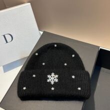欧美保暖护耳雪花边星星毛线帽冬季时尚轻奢减龄兔毛针织帽头套帽
