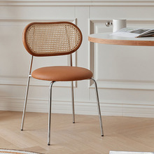 北欧绒布轻奢藤编餐椅复古北欧家用背靠简约创意咖啡餐厅休闲椅子