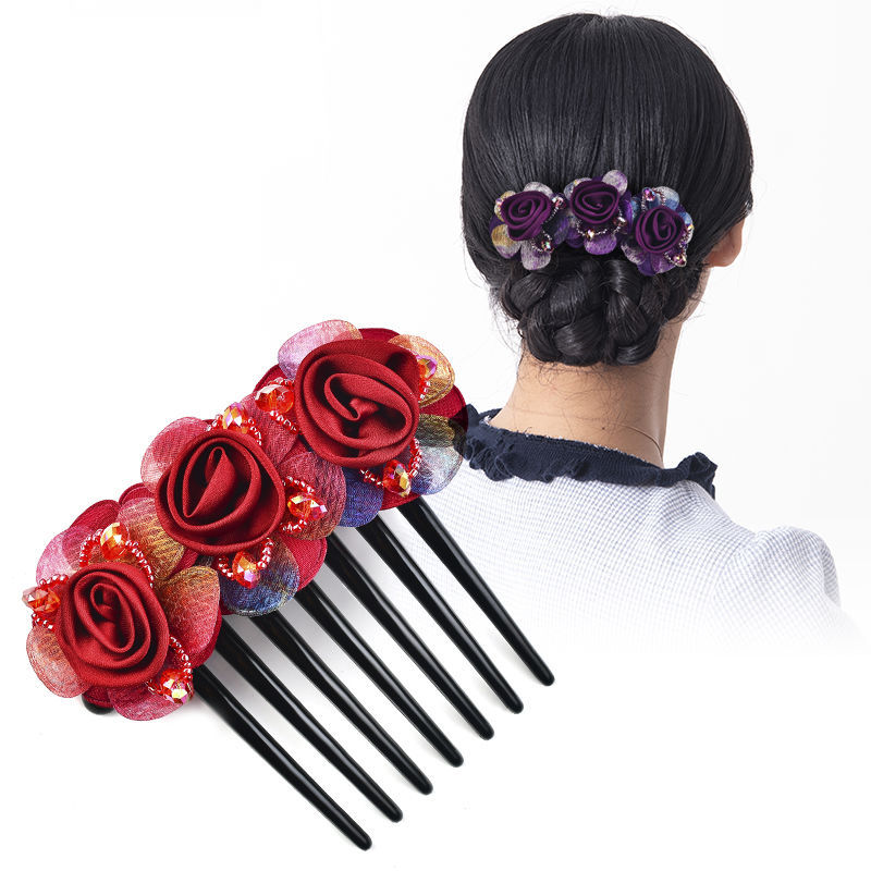 Hair comb, hairpin, bun maker, adult mother hair ornament, simple rose fabric hair clip, ancient style woman hair accessory