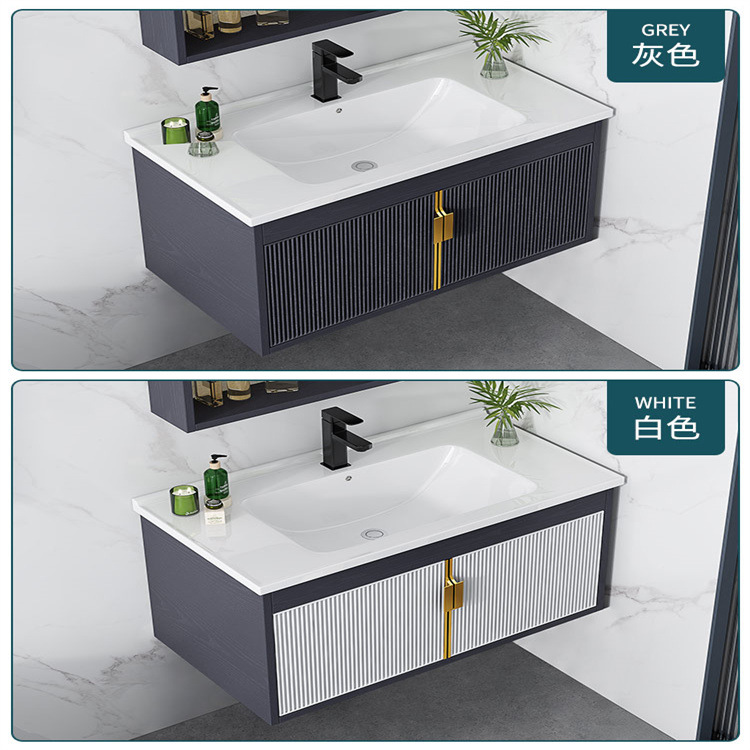 Montado en la pared de aleación de aluminio espacio lavabo gabinete combinación de baño lavabo de cerámica lavabo de lavado en el hogar integrado