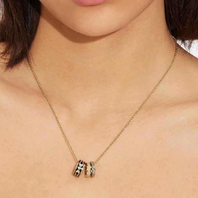 High-Quality Classic Logo Enamel Necklace for Women, White and Black Three-Ring Niche Light Luxury Design Black and White Collarbone Chain