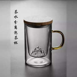 茶水分离泡茶杯个人专用耐热玻璃水杯子办公室带盖把过滤茶道杯