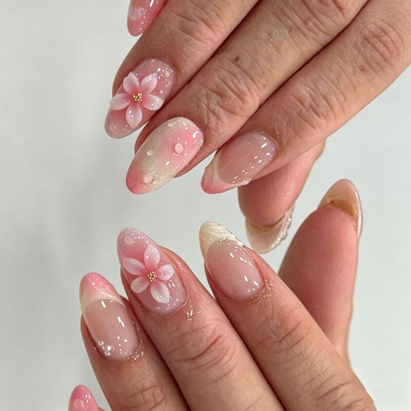 24 pieces of peach pink gradient French-style press-on nails, 3D wearable manicure nails, foreign trade fake nail patches 24 pieces of peach pink gradient French-style press-on nails, 3D wearable manicure nails, foreign trade fake nail patches