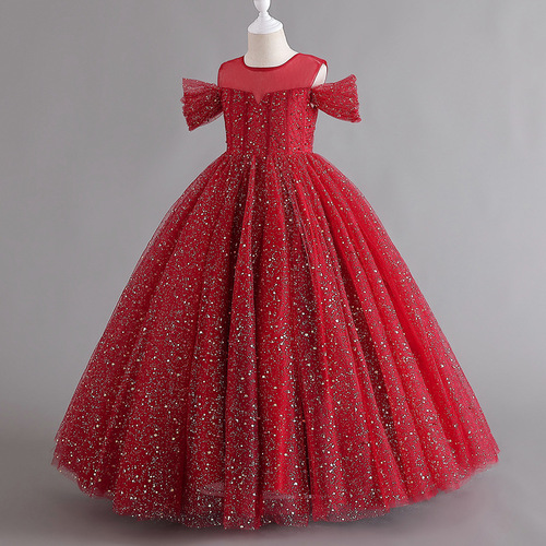 Cross-border girl's high-end dress, off-shoulder children's dress, ballgown princess dress, runway piano performance evening dress
