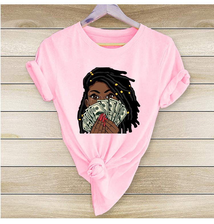 banknotes black girl printing casual short-sleeved T-shirt NSYIC56464