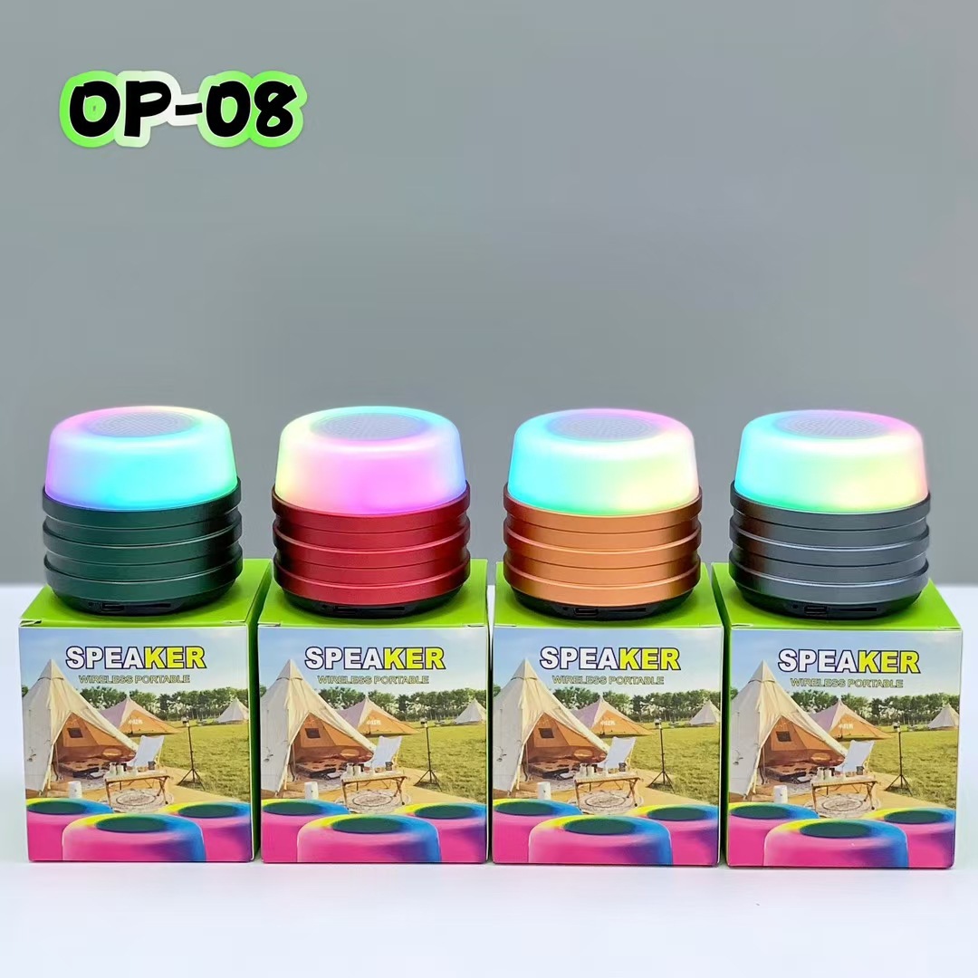 OP-08 small steel cannon Bluetooth speaker mini party mountaineering desktop card TWS series subwoofer metal stereo