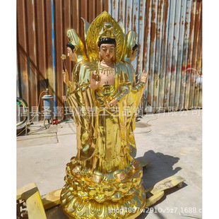 Pure Copper Four-Faced Guanyin Standing Statue, Gold-Plated Four-Faced Guanyin, Thousand-Hand Guanyin Bodhisattva Bronze Statue, Large Bronze Buddha Statue Factory