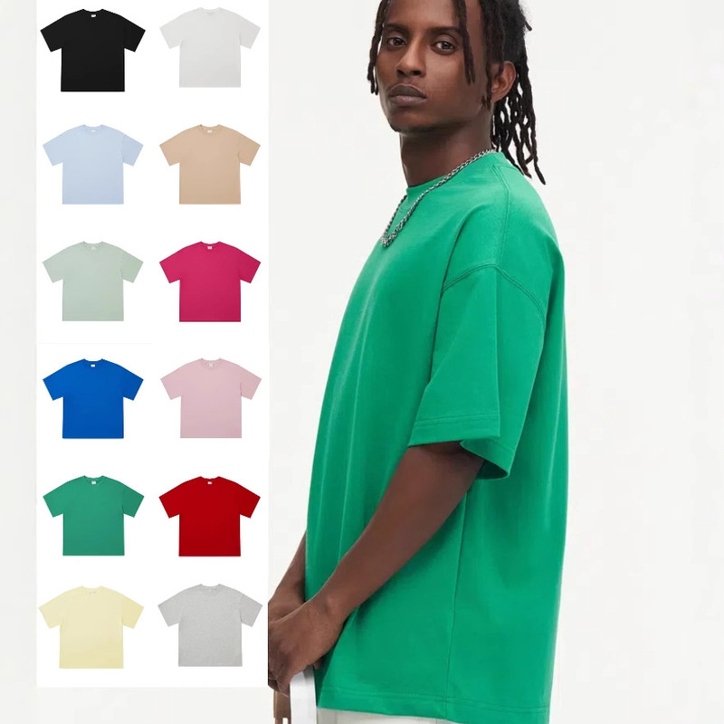 high quality 330g double yarn cotton T-shirt half sleeve men's and women's Paris with short sleeve heavy T-shirt loose European code cross-border