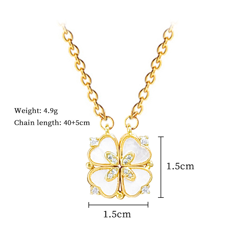Heart-to-heart Four-leaf Clover Necklace In Titanium Steel_voghion.com