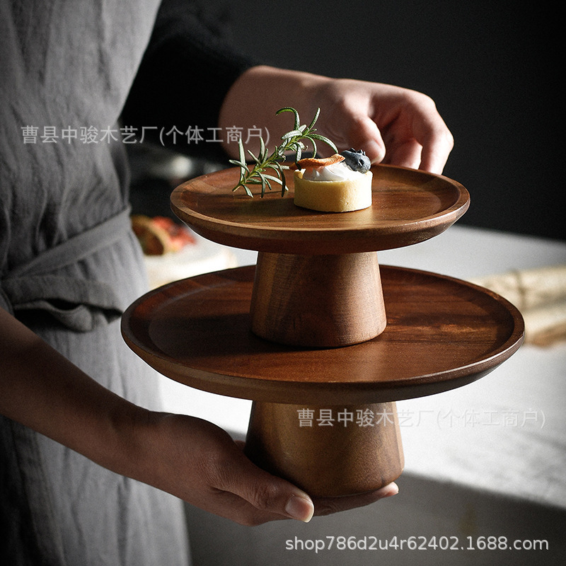 日式高脚水果盘家用客厅高脚木质蛋糕托盘高颜值点心茶点零食盘