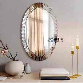 法式复古浴室镜美式椭圆形卫生间壁挂化妆镜欧式客厅装饰镜子