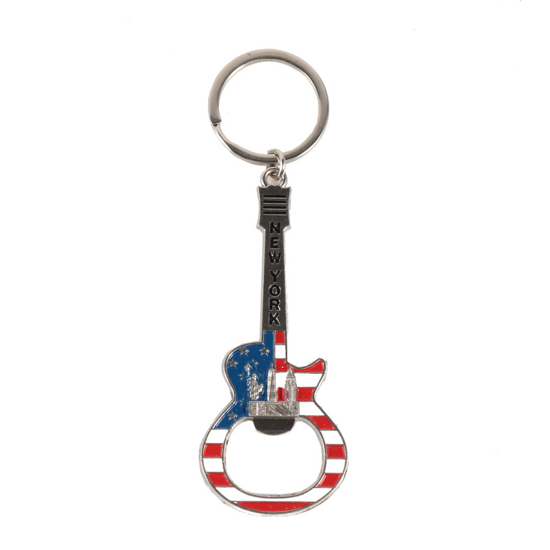 New York City Tourist Souvenirs, Flag Guitar Keychain, Ready-Made Decorations, Small Gifts, Metal Keychain