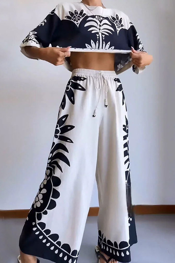 Women's Gender Tassel Design Vacation Style Holiday Daily Beach Women's Vacation Printing Polyester Tassel Pant Co-ord Set Pants Sets