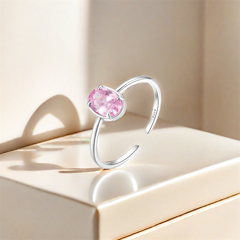 5g Weight Zircon Inlay Material Open Rings Classification Adjustable Ring Size 1 Piece Quantity Holiday, Daily Occasion 925 Sterling Silver Material Geometric Pattern Women's Gender Plating, Inlay Design Sweet Style 925 Sterling Silver Zircon Geometric Open Rings 11