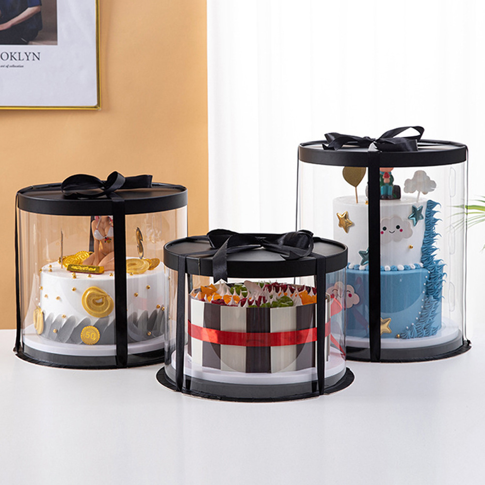 蛋糕盒子透明圆形生日手提烘焙包装六八十二寸加高一次性厂家批发