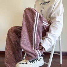 灯芯绒裤子加肥大码休闲裤男刺绣扎染潮牌灯芯绒宽松直筒阔腿长裤