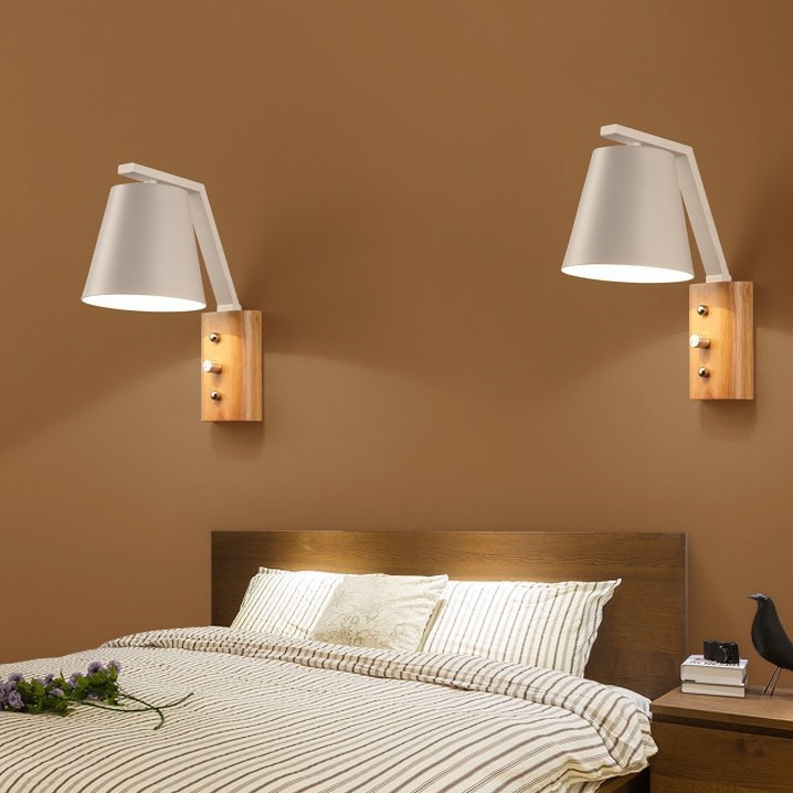 Nórdico negro lámpara de pared dormitorio simple moderna personalidad creativa atenuación con interruptor de lectura lámpara de pared de estudio