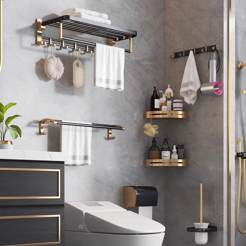 Rack de toallas de baño de aluminio espacio almacenamiento de inodoro sin perforación rack de toallas plegables de hardware de baño colgante conjunto tipo rack