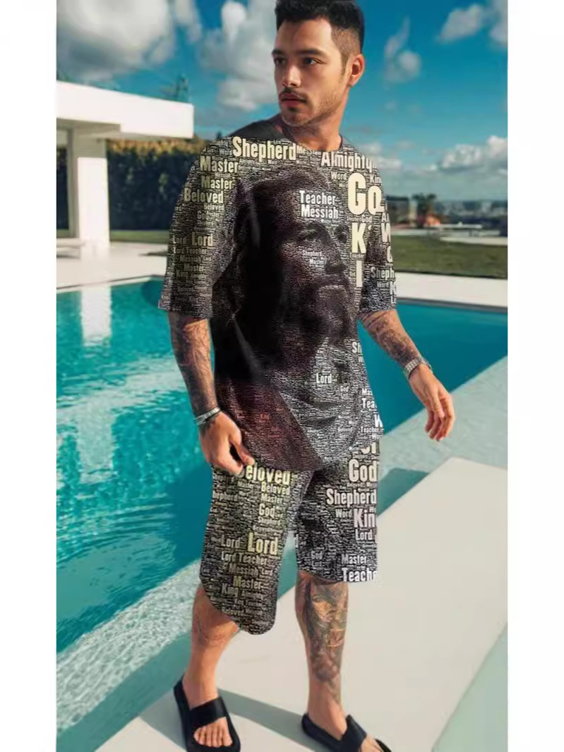 Suit de camiseta de hombre de estilo deportivo impresión digital impresión de ropa de trabajo Aliexpress suministro de mano 3D manga corta