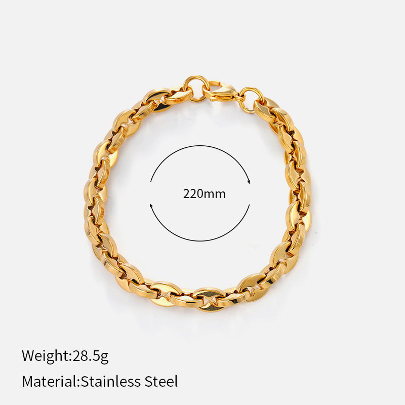 ヨーロッパとアメリカのクロスボーダーシンプルなステンレス鋼の太いブレスレット電気メッキ 18 K ゴールドチェーンブレスレットヒップホップスタイルチタン鋼ブレスレット|undefined