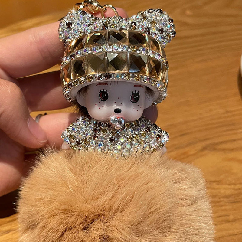 Corea del Sur creativo lindo diamante incrustado lindo Qiqi Bola de piel muñeca llavero mujer de dibujos animados par coche bolsa colgante