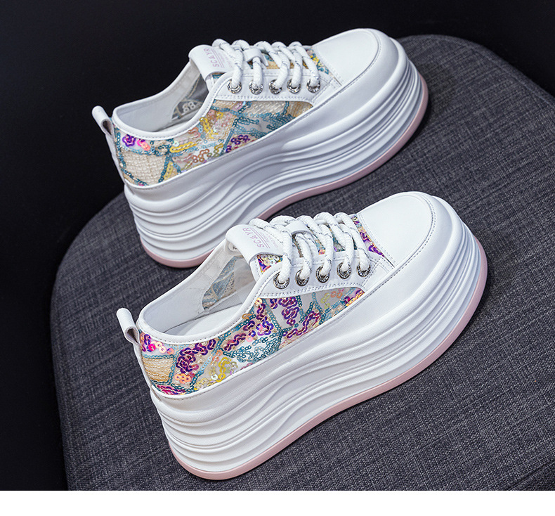 Giày sneaker nữ đế dày tăng chiều cao ẩn sequin hè 2026 — M2855 màu hồng, M2855 Màu đen, M2855 màu be chi tiết 22
