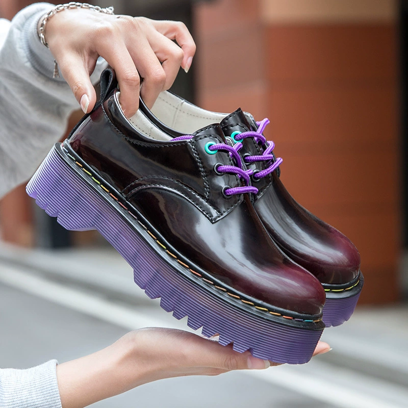 Осень-зима 2022, новые женские кожаные туфли на толстой подошве, повседневные Модные лоферы в стиле ретро в Корейском стиле на шнуровке, цельная доставка