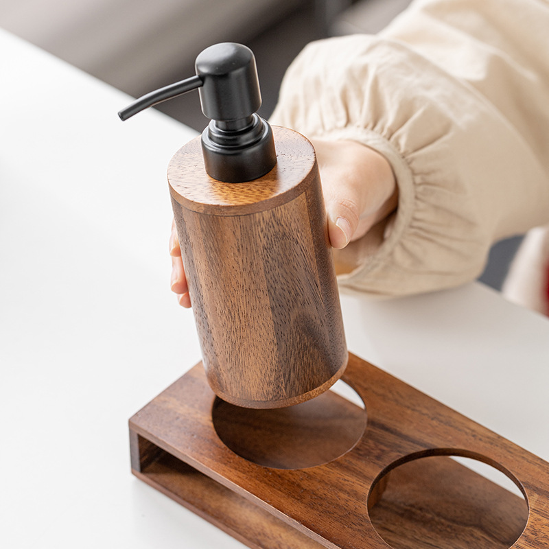 Loción de prensa de nogal botella vacía de madera maciza de lujo ligero hotel desinfectante de manos gel de ducha champú loción