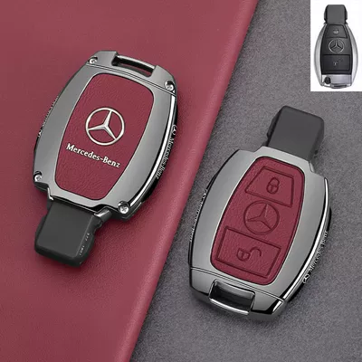 C260L Male Gle350 High-End A200L, Car key bag - leather-texture-style-b-2-button-leather-texture-danxia-red-single-shell
