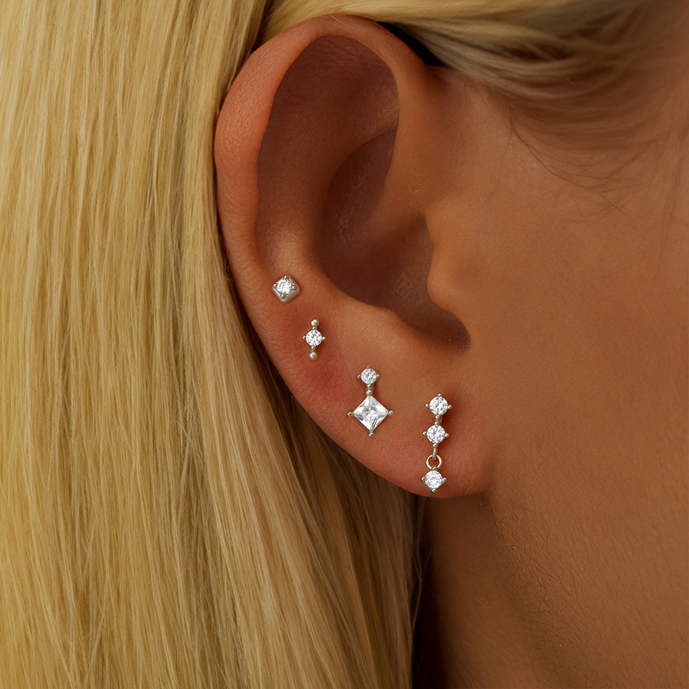 5g Weight 925 Sterling Silver Ear Needle Material Zircon Inlay Material Ear Studs Classification 3 Pieces, 4 Pieces Quantity Holiday, Travel, Daily Occasion 925 Sterling Silver Material Geometric Pattern Women's Gender Plating Design Simple Style Style 3 Pieces 4 Pieces 925 Sterling Silver Zircon Geometric Ear Studs 8