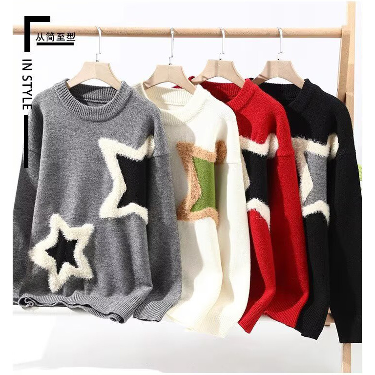 Explosiones transfronterizas de tamaño europeo suéter de estrella de tamaño grande, hombre de otoño y invierno con camisa de fondo fuera de la línea de camisa de punto de otoño y invierno