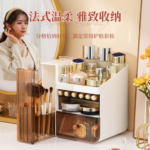 Light luxury Ins cosmetics storage rack desktop dressing table organizer rack student lipstick skin care product makeup storage box