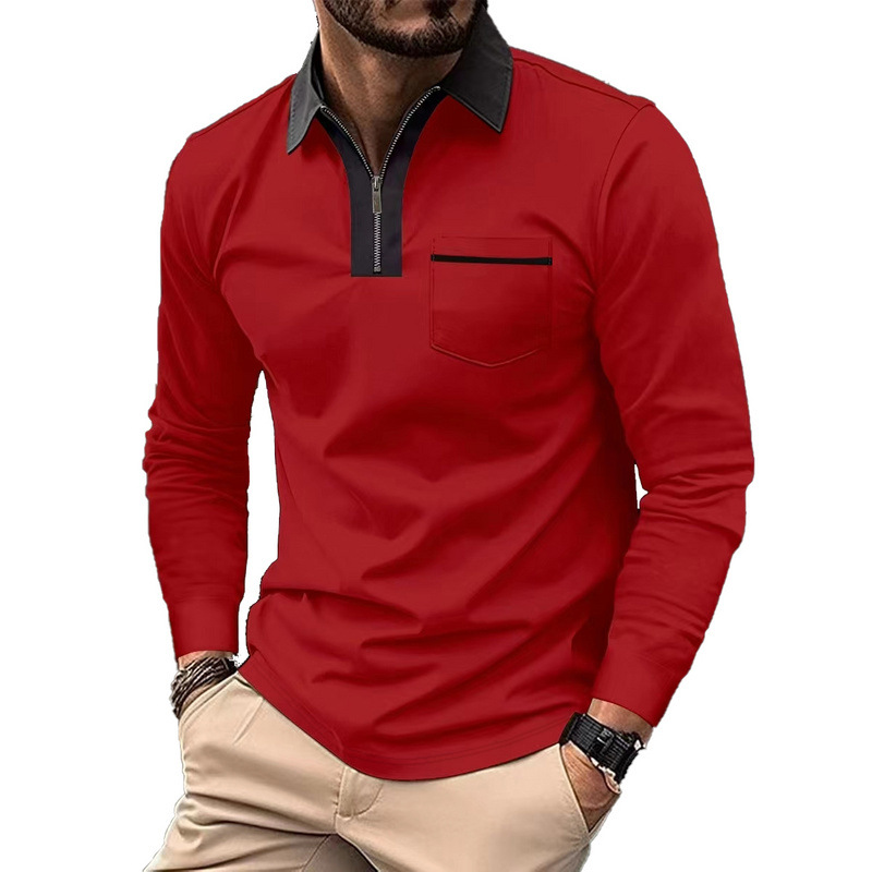 Camisa polo de manga larga de otoño americano para hombre transfronterizo 2025 Camiseta de hombre con solapa de manga larga delgada con media cremallera de Amazon