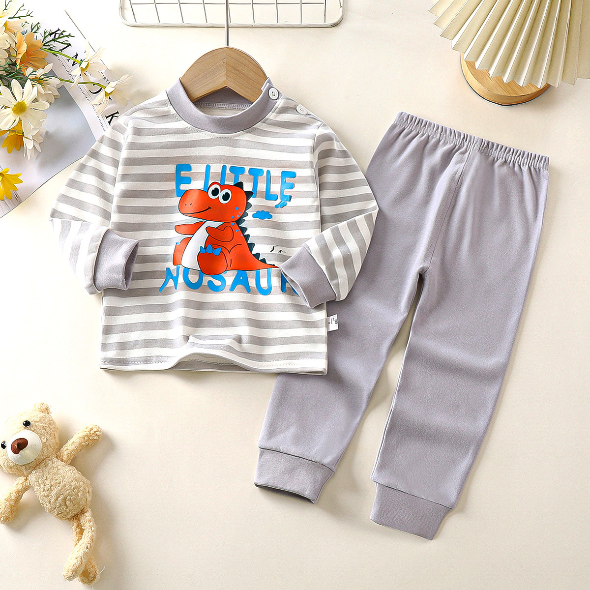 T-M 순면 슈트(회색 줄무늬 공룡)