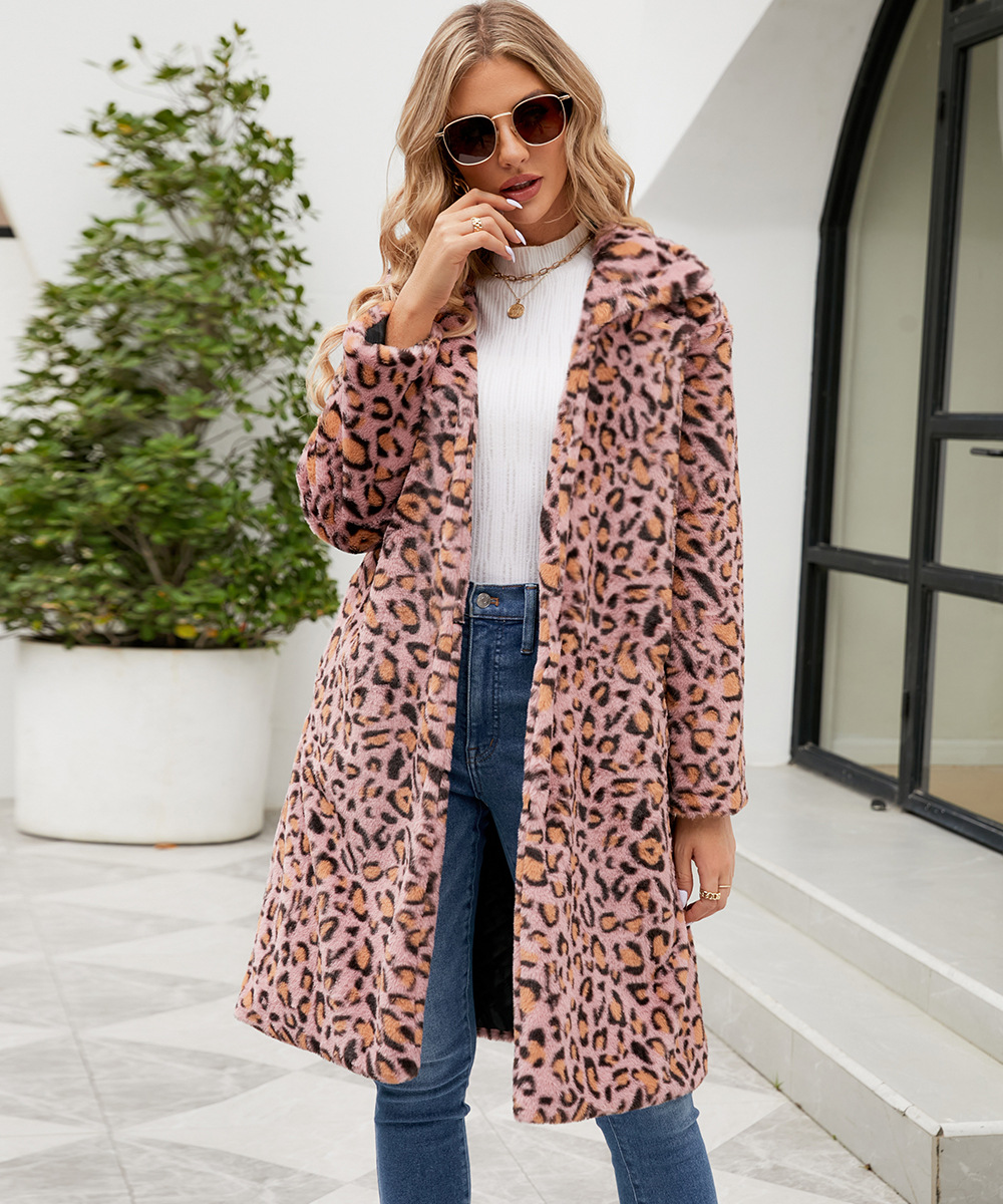 Women's Clothing hot selling leopard print   fur plush lapel coat long fashionable autumn and winter new style_voghion.com