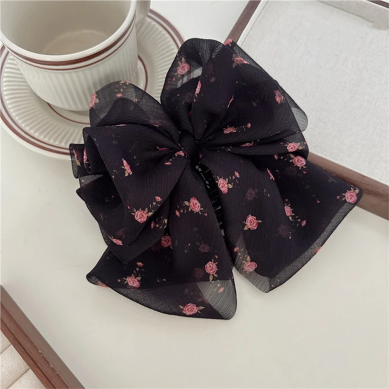 Primavera y verano coreanos retrogrados adornos de cabello flores dulces de chiffon temperamento anillo de intestino grande simple anillo de cabello universal cabello para mujeres