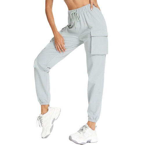 New solid color multi-function pocket jogging pants, Harlan overalls, elastic hem, sports and fitness pants