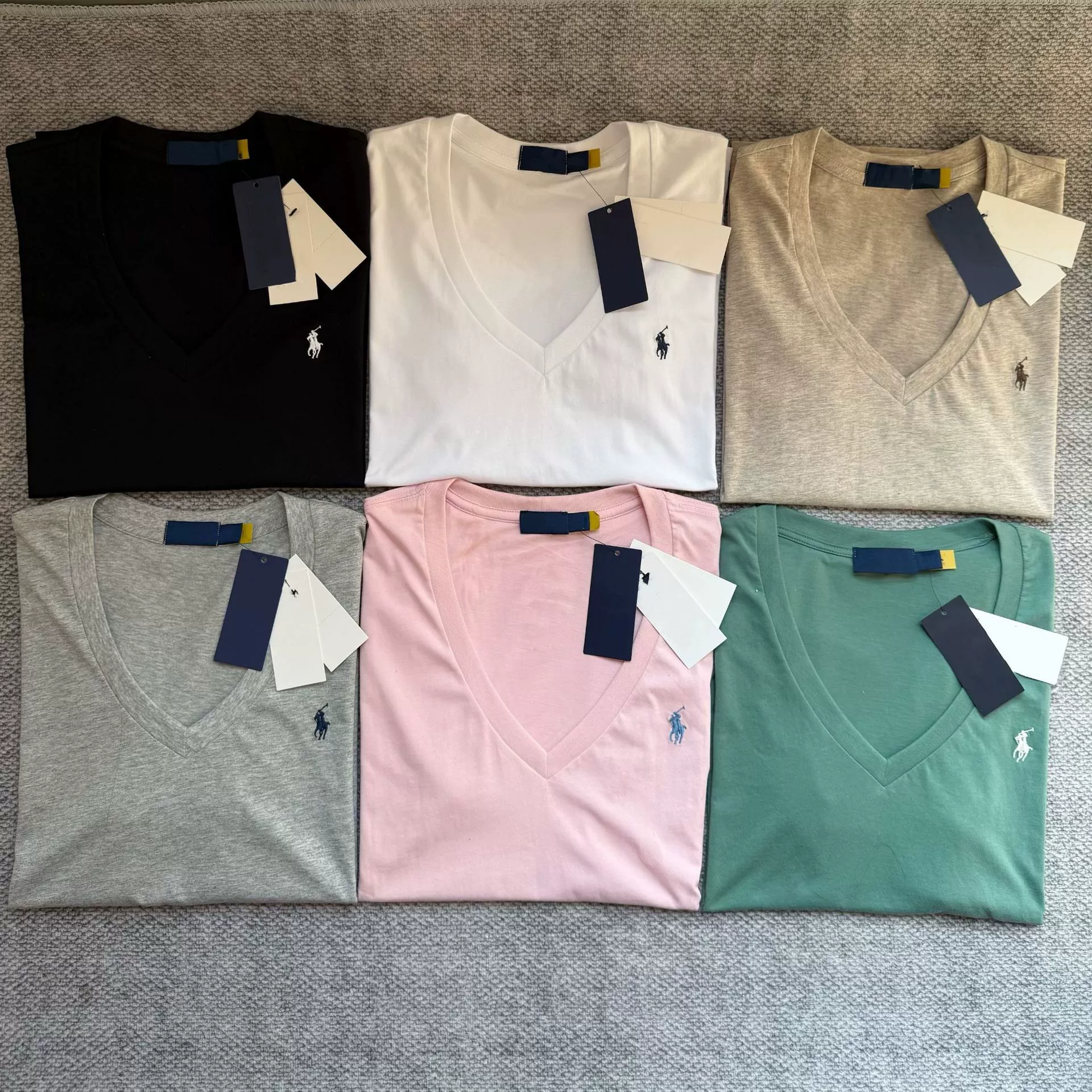 PL Ruff Pony V-neck Short-sleeved T-shirt Classic Plain Cotton All-match T-shirt Women