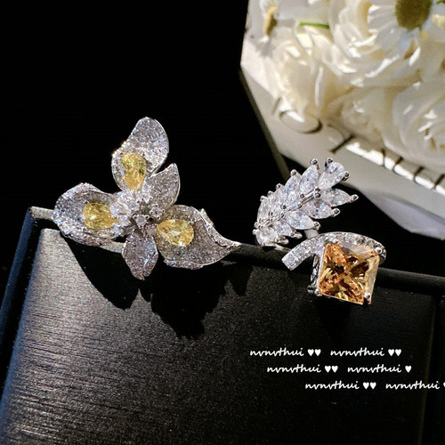 Twilight yellow wheat ear gemstone ring vintage 18K gold plated cicada canary tourmaline zircon ring