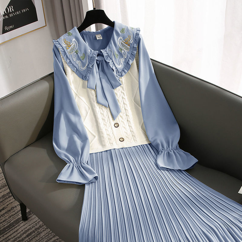 Autumn Hanfu suit 2021 new pattern Large Women's wear Western style Vest Cover the belly Show thin Two piece set