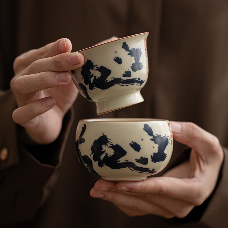 Имитация Song Ruyao Man Jiang Red Ceramic Cup High Foot Cup Средний кубок Fu Gui Single Cup Китайская ретро домашняя чайная чашка подарочная коробка