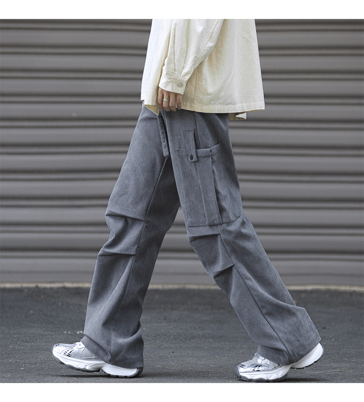 Winter corduroy oversized men's pants, loose plush and thickened work clothes pan's street versatile wide leg_voghion.com