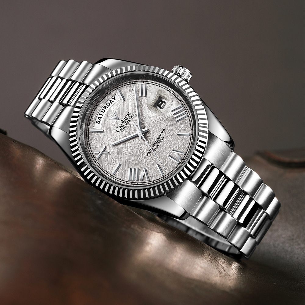 Cadisson CADISEN8185 nueva cáscara de acero inoxidable reloj mecánico automático reloj de los hombres del calendario de zafiro