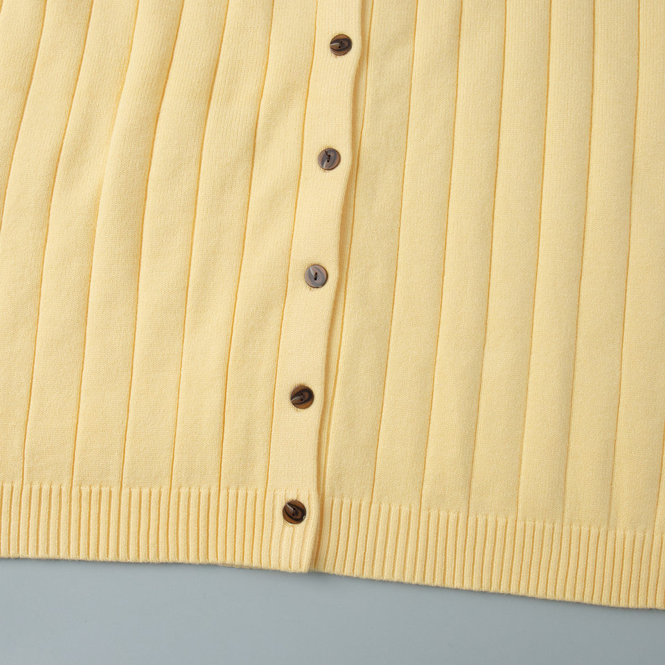Áo cardigan len dệt kim cổ tròn dáng rộng tay dài nữ — màu vàng, màu xám nhạt chi tiết 14