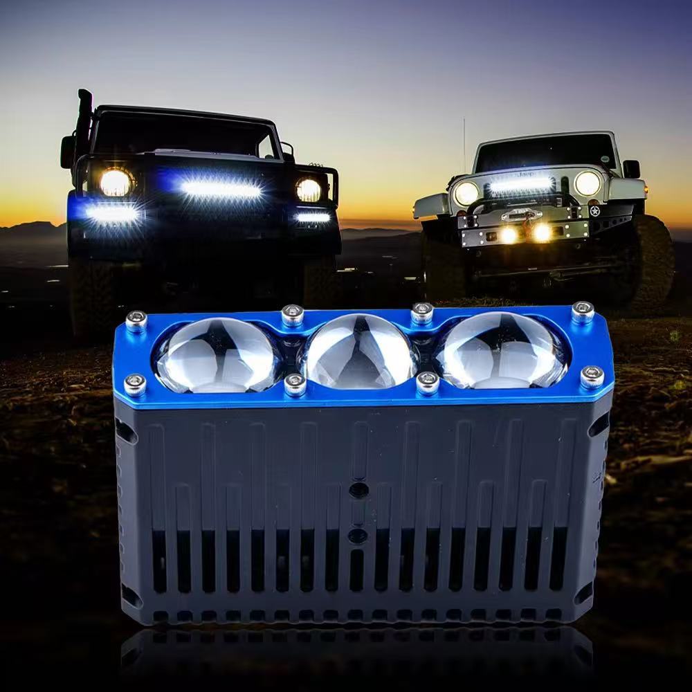 Cross-border best-selling high-power 75W three-eye car grille lights, featuring integrated high and low beam LED headlights and a hidden grille spotlight
